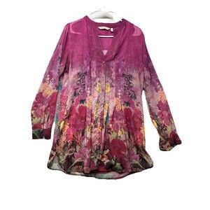 SOFT SURROUNDINGS Purple Floral Watercolor Harmonia Sheer Button Top Sz Medium